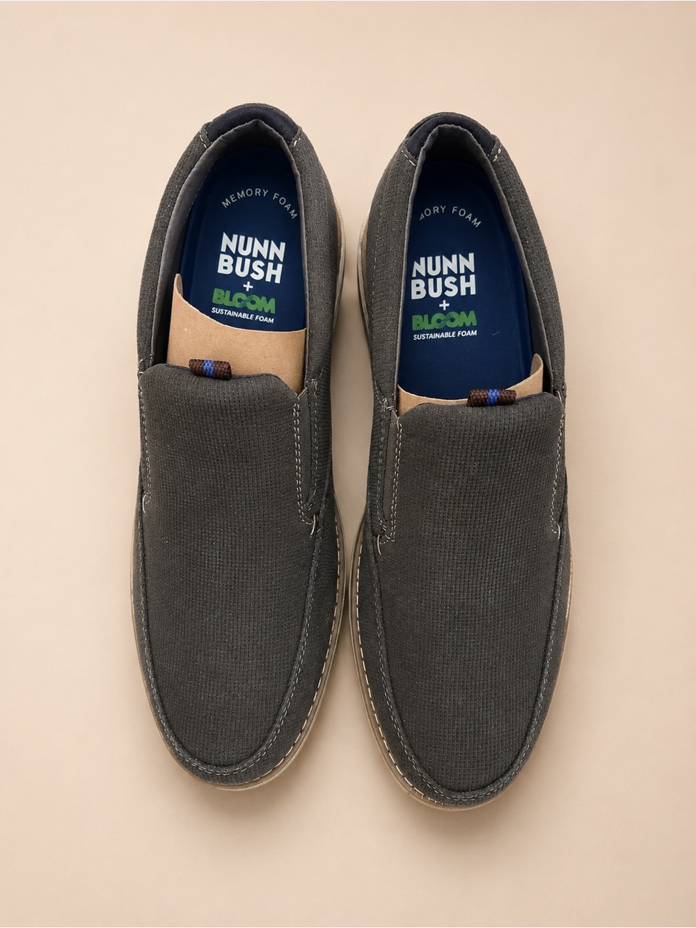 Nunn Bush Charcoal Canvas Slip-On Loafers for Men - Picture 1 of 5